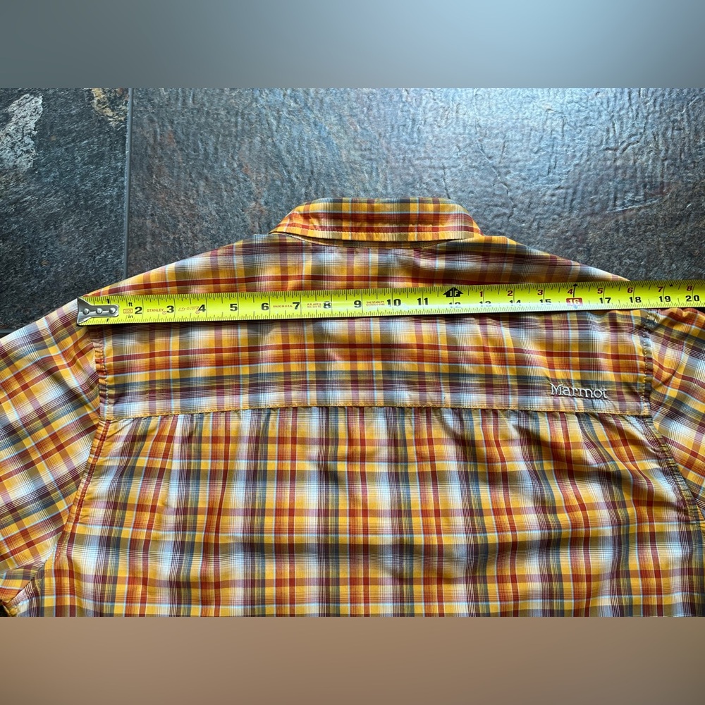 Men’s Marmot orange plaid shirt sleeve button down shirt. Size medium - Picture 13 of 14